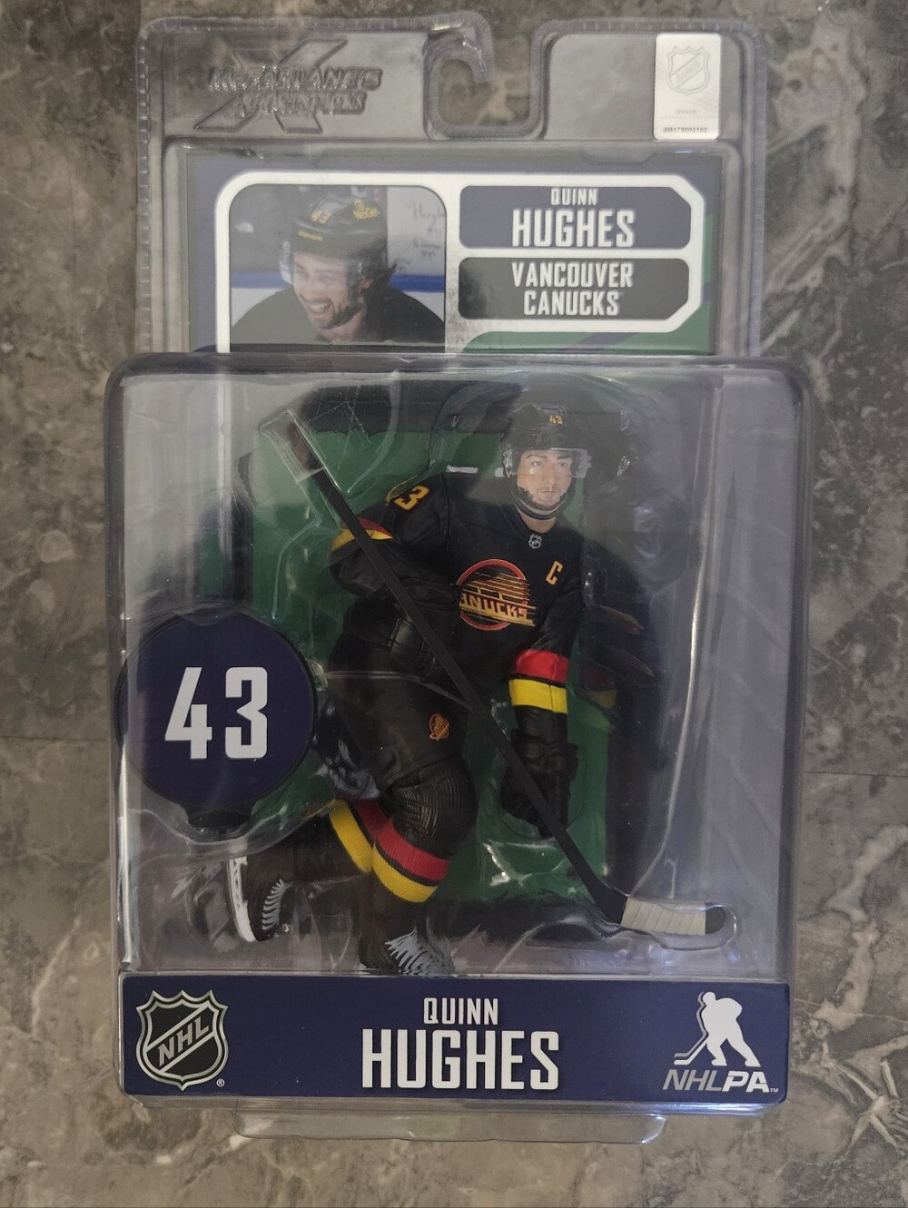 NHLPA Quinn Hughes Vancouver Canucks Black Action Figure